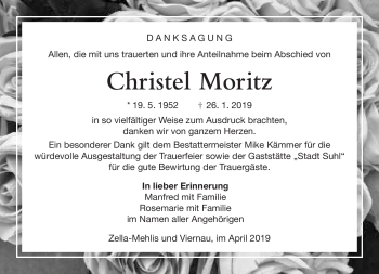 Traueranzeige von Christel Moritz von Südthüringer Presse