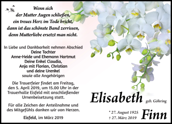 Traueranzeige von Elisabeth Finn von Südthüringer Presse