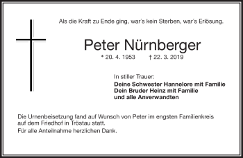 Traueranzeige von Peter Nürnberger von Frankenpost