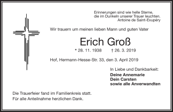 Traueranzeige von Erich Groß von Frankenpost