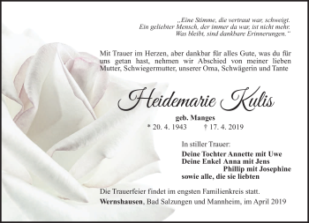 Traueranzeige von Heidemarie Kulis von Südthüringer Presse