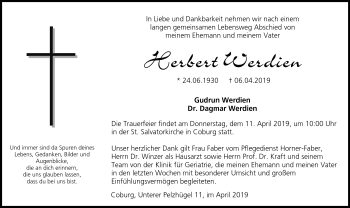 Traueranzeige von Herbert Werdien von Neue Presse Coburg