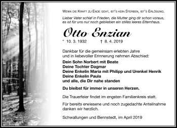 Traueranzeige von Otto Enzian von Südthüringer Presse