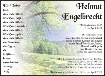 Traueranzeige von Helmut Engelbrecht von Südthüringer Presse