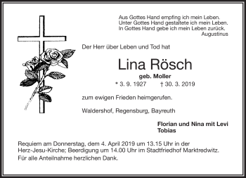 Traueranzeige von Lina Rösch von Frankenpost