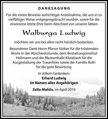 Traueranzeige von Walburga Ludwig von Südthüringer Presse