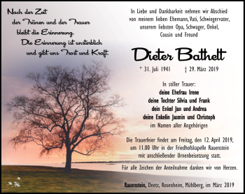 Traueranzeige von Dieter Bathelt von Südthüringer Presse
