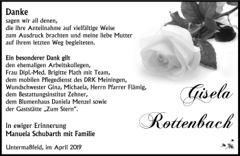 Traueranzeige von Gisela Rottenbach von Südthüringer Presse