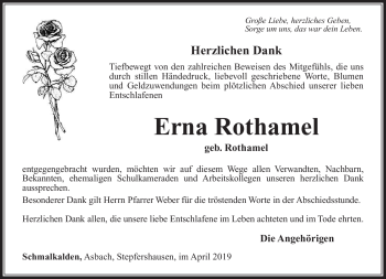 Traueranzeige von Erna Rothamel von Südthüringer Presse