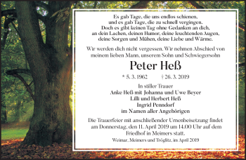 Traueranzeige von Peter Heß von Südthüringer Presse