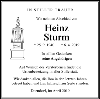 Traueranzeige von Heinz Strum von Südthüringer Presse
