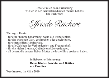 Traueranzeige von Elfriede Rückert von Südthüringer Presse
