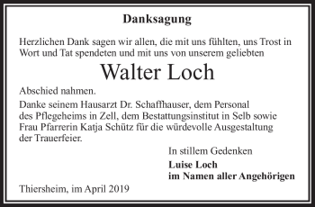 Traueranzeige von Walter Loch von Frankenpost