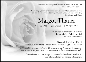Traueranzeige von Margot Thauer von Neue Presse Coburg