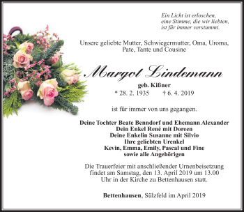 Traueranzeige von Margot Lindemann von Südthüringer Presse