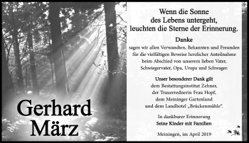Traueranzeige von Gerhard März von Südthüringer Presse