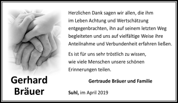 Traueranzeige von Gerhard Bräuer von Südthüringer Presse