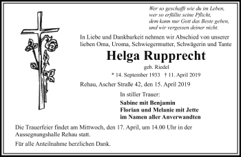 Traueranzeige von Helga Rupprecht von Frankenpost