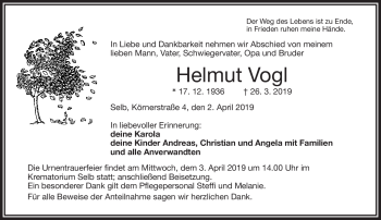 Traueranzeige von Helmut Vogl von Frankenpost