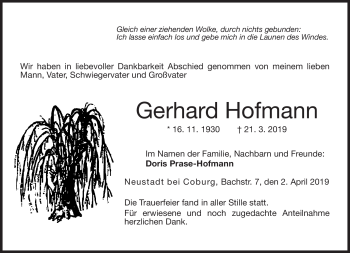 Traueranzeige von Gerhard Hofmann von Neue Presse Coburg