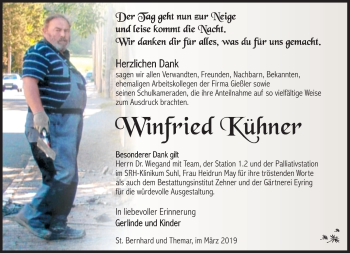 Traueranzeige von Winfried Kühner von Südthüringer Presse