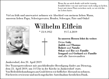 Traueranzeige von Wilhelm Elflein von Neue Presse Coburg