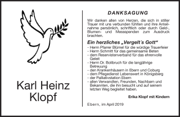 Traueranzeige von Karl Heinz Klopf von Neue Presse Coburg