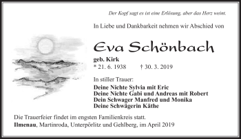 Traueranzeige von Eva Schönbachf von Südthüringer Presse