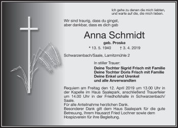 Traueranzeige von Anna Schmidt von Frankenpost