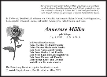 Traueranzeige von Annerose Müller von Südthüringer Presse
