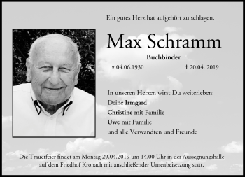 Traueranzeige von Max Schramm von Neue Presse Coburg