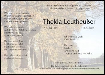 Traueranzeige von Thekla Leutheußer von Neue Presse Coburg