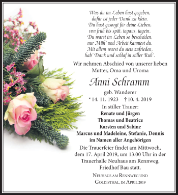 Traueranzeige von Anni Schramm von Südthüringer Presse