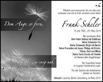 Traueranzeige von Frank Scheler von Südthüringer Presse