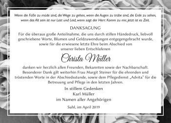 Traueranzeige von Christa Müller von Südthüringer Presse