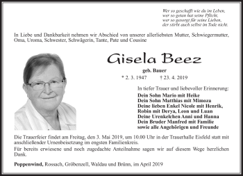 Traueranzeige von Gisela Baez von Südthüringer Presse
