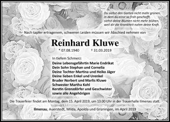 Traueranzeige von Reinhard Kluwe von Südthüringer Presse