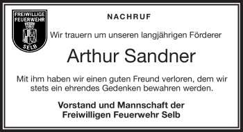 Traueranzeige von Arthur Sandner von Frankenpost