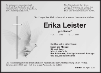 Traueranzeige von Erika Leistner von Südthüringer Presse