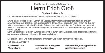 Traueranzeige von Erich Groß von Frankenpost