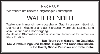 Traueranzeige von Walter Ender von Frankenpost