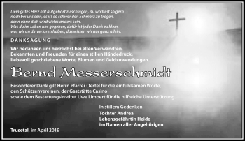 Traueranzeige von Bernd Messerschmidt von Südthüringer Presse