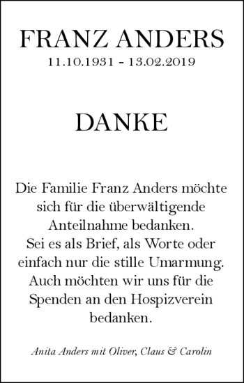 Traueranzeige von Franz Anders von Frankenpost
