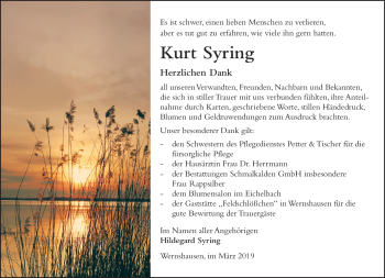 Traueranzeige von Kurt Syring von Südthüringer Presse