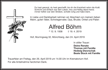 Traueranzeige von Alfred Böhm von Frankenpost