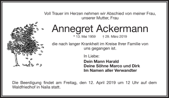 Traueranzeige von Annegret Ackermann von Frankenpost