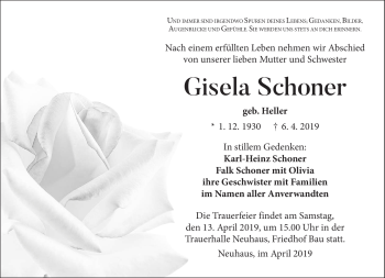 Traueranzeige von Gisela Schoner von Südthüringer Presse