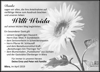 Traueranzeige von Willi Woida von Südthüringer Presse