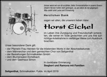 Traueranzeige von Horst Eichel von Südthüringer Presse