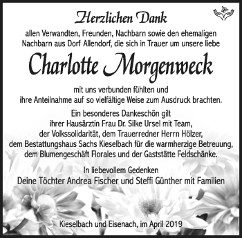 Traueranzeige von Charlotte Morgenweck von Südthüringer Presse